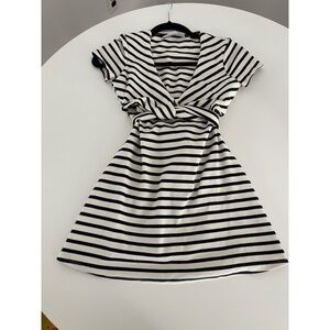 Urban Outfitters Womens XS Black White Striped Wrap Short Sleeve Mini Dress